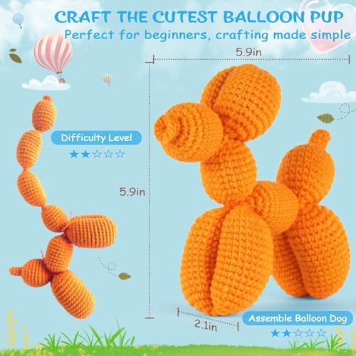 Crochetta Crochet Kit for Beginners, Crochet Kit w Step-by-Step Video Tutorials, Crochet Starter Kit Learn to Crochet Kits for Adults Kids Beginners, Vibrant Orange Balloon Dog (40%+ Yarn Content) - Image 6