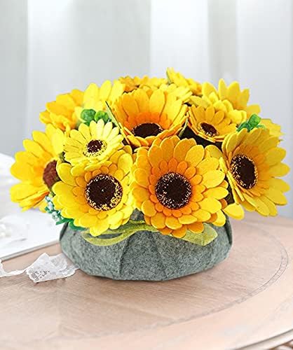 BAZIMA DIY Felt Flower Art Craft Kit, DIY Sunflower Pot Bonsai Kit, Floral Gifts, Beginner Craft Kit, Arrange Pre-Cut Flowers and Foliage - Image 2