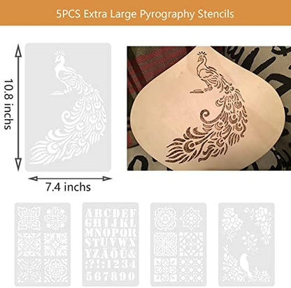 Professional Wood Burning Kit, Wandart 60W Wood Burning Tool Pyrography Kit with Dual Wood Burner 20 Woodburning Wire Nibs Tips including Ball Tips and 5PCS Stencils - Image 6