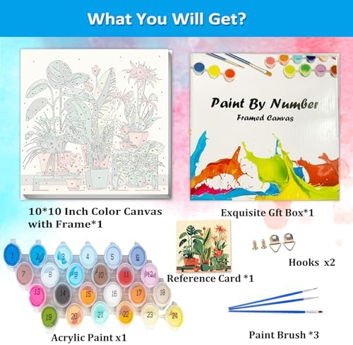 Artunion Framed Paint by Numbers Kit for Adults Beginners & Kids Ages 8-12,Green Plant Paint by Number with Frame,Plant Paint by Numbers Kit on Canvas 10 * 10 Inch Without Easel - Image 4