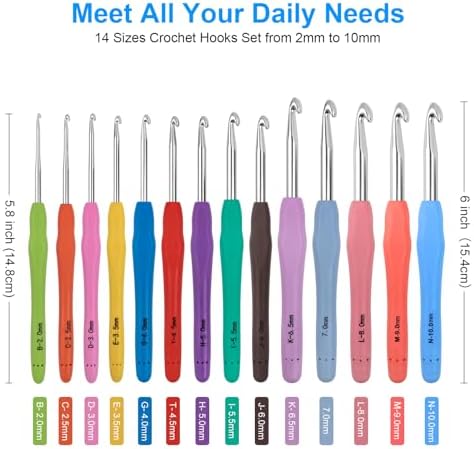 Crochet Hooks 14 Sizes Crochet Hook Set, 53 Pack Yarn Crochet Kit for Beginners, Knitting Needles with Ergonomic Handles for Arthritic Hands, Crochet Needle Kit with Blue Case for Crocheters - Image 2