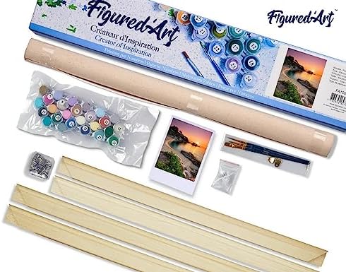 Figured'Art Paint by Numbers Kit for Adults Quiet Beach at Dusk 16"x20" - Craft Art Painting Rolled Canvas with DIY Wooden Frame - Image 5