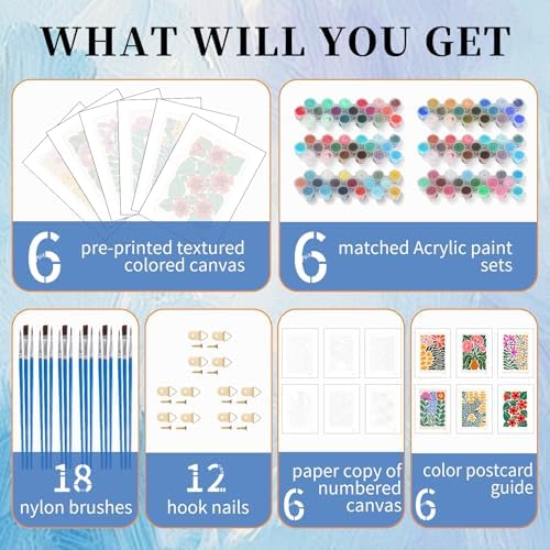 6 Pack Paint by Numbers Kit for Adults, Flowers Number Painting, 8x12 Inch - Image 4