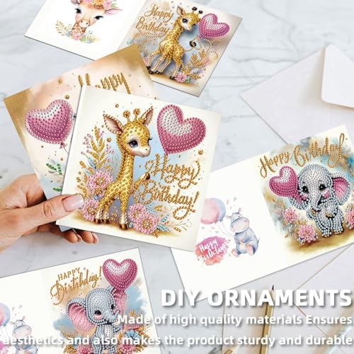 Diamond Art Painting Birthday Cards 12 Pack Cute Animal DIY Craft - Image 4