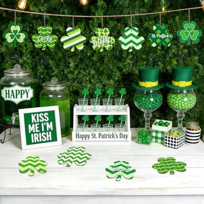 80PCS Wooden Shamrock Ornaments to Paint St. Patrick's Day Decorations, 8 Styles DIY Blank Unfinished Wood Shamrock Cutouts Ornament for Tree Home Crafts Hanging Gifts Indoor Spring Farmhouse - Image 4