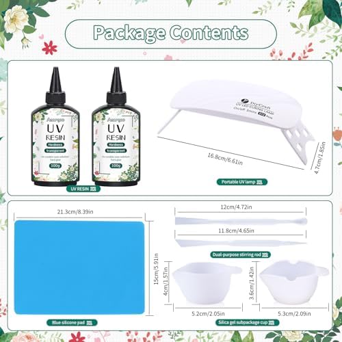 Anergoo UV Resin kit with Light 200g Crystal Clear&Low Odor,24W Uv Resin Light,Silicone Mat, Epoxy Resin Hard, Starter Kit for Jewelry - Image 2