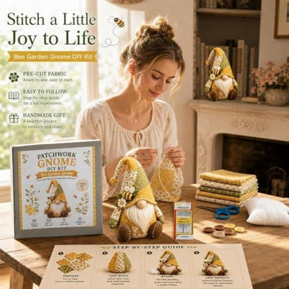 DIY Patchwork Gnome Kit, Christmas Cozy Gnome Sewing Craft Set, DIY Craft Set with Yarn & Tools for Adults & Beginners, Handmade Decor Ornament Gift & Home Decor for Craft Lovers (Yellow2) - Image 2