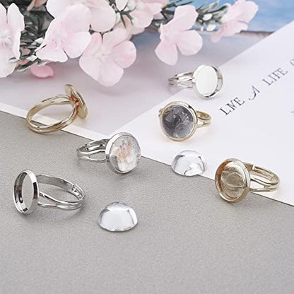 SUNNYCLUE 30Pcs 12mm Adjustable Cabochon Ring Settings with 30Pcs Round Glass Dome Cabochons Blank Finger Rings for DIY Ring Making Jewelry Making Supplies Adult Handmade Craft - Image 4