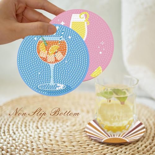 8Pcs Diamond Painting Coasters with Holder,DIY Cocktail Life Coaster Diamond Art Kits for Adults,Beginners Round Full Drill Diamond Art Craft Supplies - Image 4