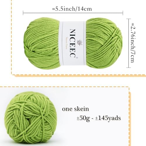 NICEEC 300g Soft Assorted Colors Yarn 100% Acrylic 870yds -Spring Green - Image 2