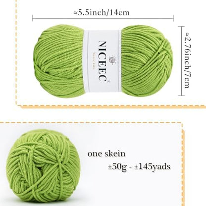 NICEEC 300g Soft Assorted Colors Yarn 100% Acrylic 870yds -Spring Green - Image 2