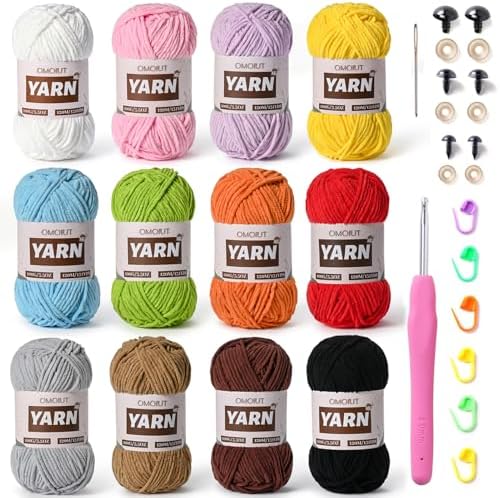 12 Pack 42.3oz/1572yds Bulky Multicolor Yarn Set, Plush Chenille Blanket Yarn for Crocheting, Fluffy Velvet Yarns for Crochet, Fuzzy Baby Yarns for Crocheting Soft, Crochet Amigurumi A by OMoiut