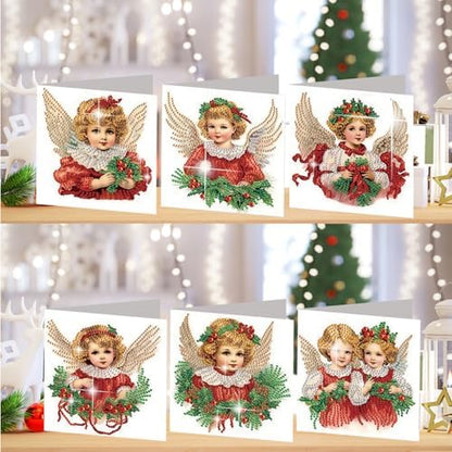 jinglinhh 6pcs Christmas Angel Girl Diamond Art Painting Greeting Cards with Envelopes, DIY Card Making Kits for Adults, Diamond Art Postcards Christmas Cards Craft Gifts - Image 4