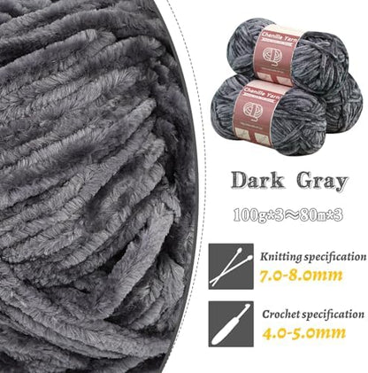 LUNARM Chenille Yarn 3 Pack 3.5oz Chunky Blanket Velvet Yarn 263 Yard - Image 3