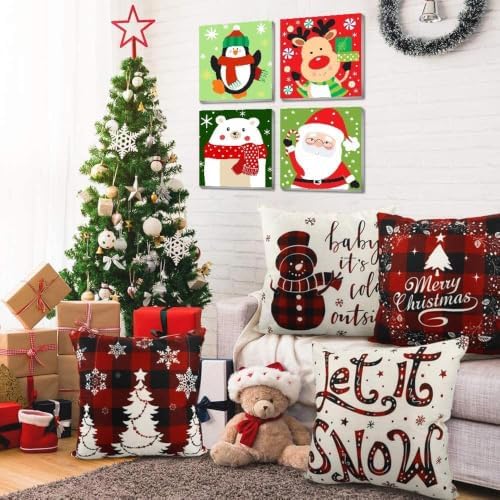 4 Pack Christmas Paint by Numbers Kits for Kids and Adults (with Frame), Cute Cartoon Christmas Paint by Number Kits on Canvas, Simple Acrylic Oil Painting for Beginners, Home Wall Decor 8 x8 Inch. - Image 3