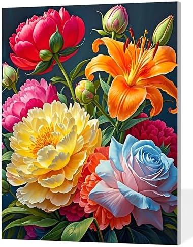 ACANDYL Flower Paint by Numbers Kit for Adults Beginner Paint by Number for Adults Canvas Painting by Number Rose Peony Lily Flower DIY Acrylic Oil Painting on Canvas Arts Craft Home Decor 16x20 Inch by ACANDYLPaintbyNumbersKits