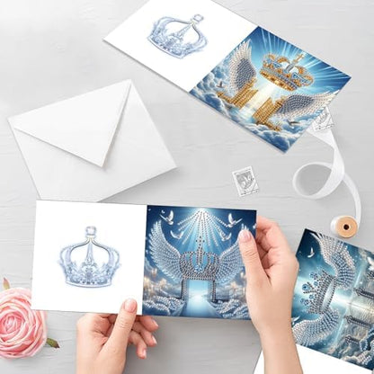 12 Pack Diamond Painting Greeting Cards Kit with Envelopes, 5D DIY Faith Cross Angel Wings Diamond Art Cards, Easter Baptism Sympathy Religious Cards for Adults Christians - Image 2
