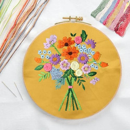 Canvas Tote Bag Embroidery Kit with Pattern for Beginners, Arts and DIY Embroidery Crafts Kits for Adults, Instructions, thimble, Embroidery Hoops, Color Threads (yellow, CR002 zhaolufanhua) - Image 3
