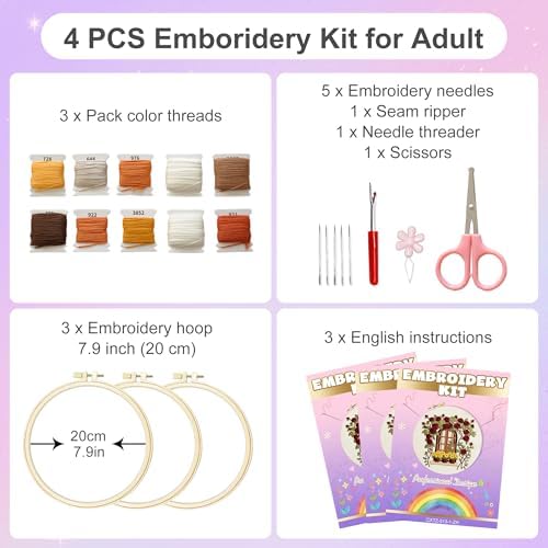 Huacan Embroidery Kit for Adults Beginners with 3 Hoops & Gift Box - Image 2