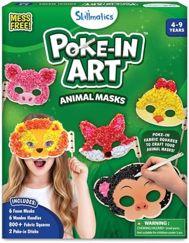 Skillmatics Poke-in Art – Animal Masks, Wood Craft Kit, Gift for Kids by Skillmatics