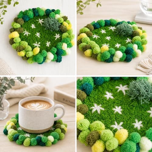 Moss Coaster Latch Hook Kit, DIY Punch Needle Craft Set for Adults, 2 Pack - Image 3