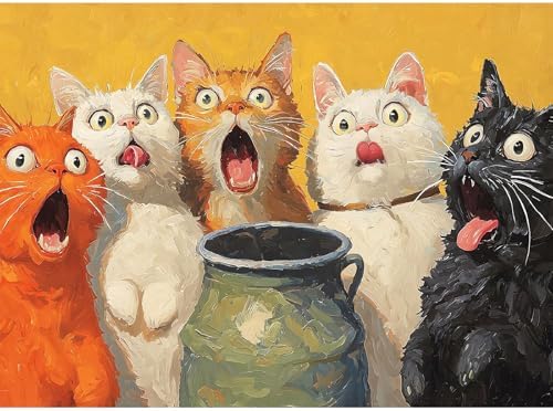 Surprised Cats Paint by Numbers Kit for Adults Framed Canvas, Frameworkless by FairylandJinWenn