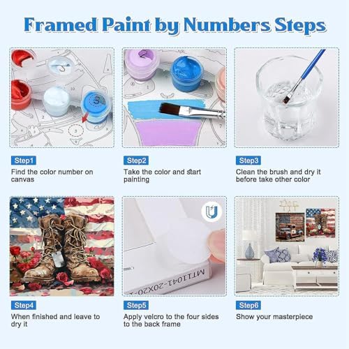 4 Pack Independence Day Paint by Numbers Kit for Adults Beginners Framed - DIY 4 of July Patriotic Adults Paint by Numbers Kits on Canvas, Small Easy Acrylic Oil Painting for Wall Decor (8 x 8 Inch) - Image 5