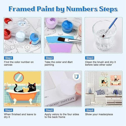 Canrichshop 4P Bathing Cat Paint by Numbers for Beginner with Frame,Black Cat Adult Painting by Numbers Kits on Canvas, DIY Oil Painting for Decor 8X 8 inch - Image 7