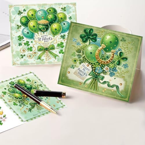 6Pcs St. Patrick's Day Greeting Card DIY Diamond Art Painting Greeting Cards Special Shaped Diamond Blessing Folding Card Kit Arts Crafts for Holiday Festival-Balloon - Image 2