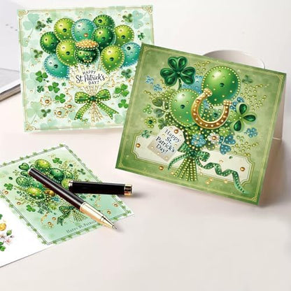 6Pcs St. Patrick's Day Greeting Card DIY Diamond Art Painting Greeting Cards Special Shaped Diamond Blessing Folding Card Kit Arts Crafts for Holiday Festival-Balloon - Image 2