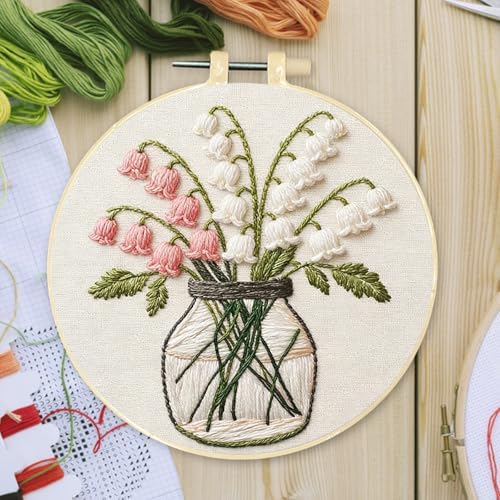 FRANDEK DIY Lily of the Valley Stamped Embroidery Kit with Hoop for Adults - Image 3