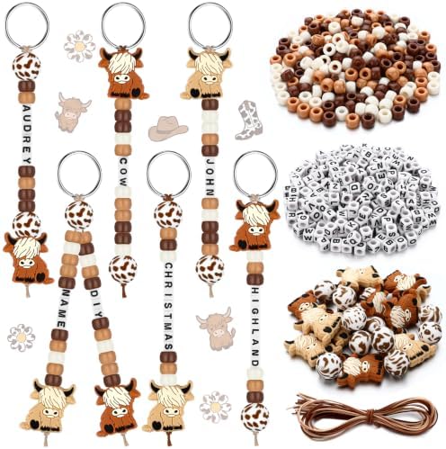 Landical 564 Pcs DIY Highland Cow Bead Keychain Kit Name Keychain Craft by Landical