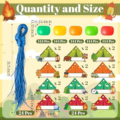 TICIAGA Camping Beaded Necklace Craft - 24 Pack Summer Camping Jewelry Making Set with Colorful Beads and Wooden Tent Name Tags Nature Explorer Vbs Classroom Activities & Outdoor Adventure Party Favor - Image 2