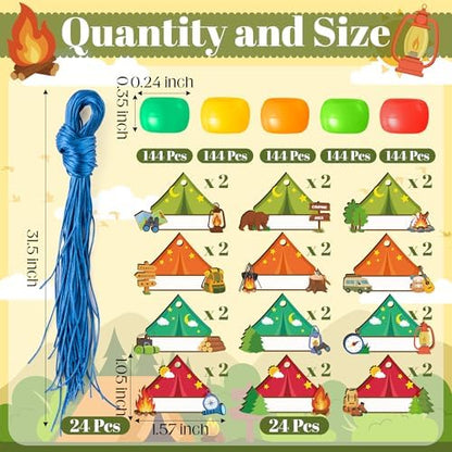 TICIAGA Camping Beaded Necklace Craft - 24 Pack Summer Camping Jewelry Making Set with Colorful Beads and Wooden Tent Name Tags Nature Explorer Vbs Classroom Activities & Outdoor Adventure Party Favor - Image 2