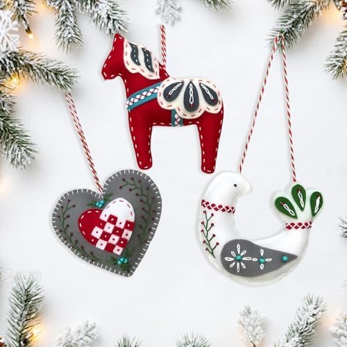 2024 Three Scandinavian Felt Ornaments Kit Hand Embroidery Christmas Ornaments Kit with DIY Material Package for Beginners Adults, 2025 Christmas 3D Novice Embroidery Needlepoint Starter Kit (B) - Image 2
