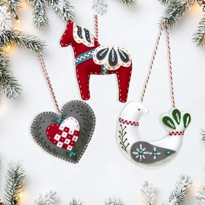 2024 Three Scandinavian Felt Ornaments Kit Hand Embroidery Christmas Ornaments Kit with DIY Material Package for Beginners Adults, 2025 Christmas 3D Novice Embroidery Needlepoint Starter Kit (B) - Image 2