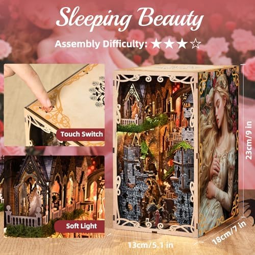 MiniCity Book Nook Kit, DIY Scene Miniature House Kit Tiny House Mini Booknook Craft Bookshelf Decor, 3D Puzzles for Adults, Scale Model Building for Book Lovers (Sleeping Beauty) - Image 2