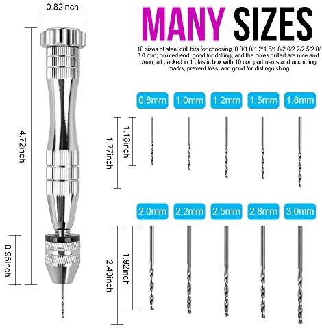 LEOBRO Hand Drill, Steel Pin Vise with 10 PCS Small Drill Bits (0.8 mm-3 mm), for Resin, Wood, Clay, DIY Crafts Keychains Jewelry Making - Image 2