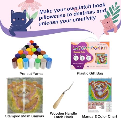 Sloth Latch Hook Pillow Kits for Adults Beginners, Pre-Printed 17" X 17" - Image 3