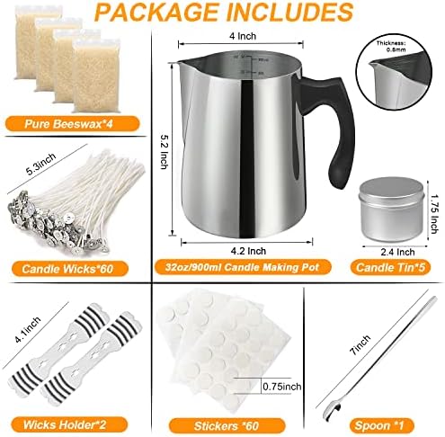 BBAXI Candle Making Kit with Melting Pouring Pot&Beeswax&5pcs Candle Tins - Image 2
