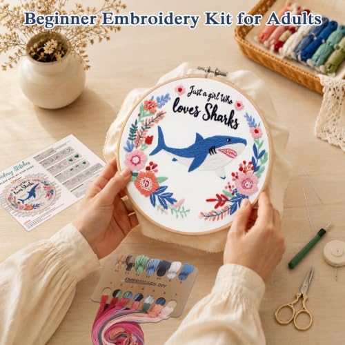 Louise Maelys Cartoon Shark Embroidery Kit for Beginners, DIY Stitching - Image 2
