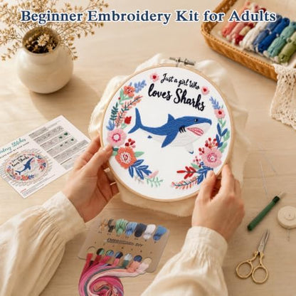 Louise Maelys Cartoon Shark Embroidery Kit for Beginners, DIY Stitching - Image 2