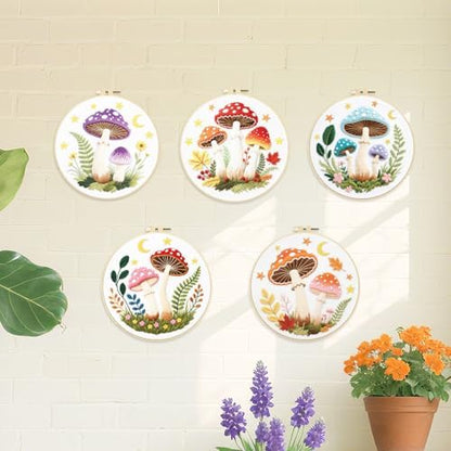 ORIGACH 5 Pack Mushroom & Plants Embroidery Kit for Beginners - Image 6