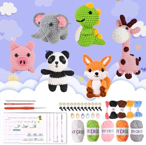 Wunila Crochet Kit for Beginners Adults, 6pcs Animal Crochet Starter Kit by Wunila
