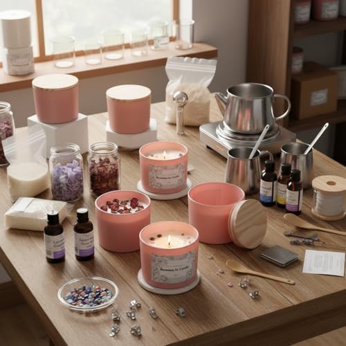 REISEN 6 Pcs 12oz Assorted Pink Glass Candle Jars with Lids & Crystal Rocks - Image 6