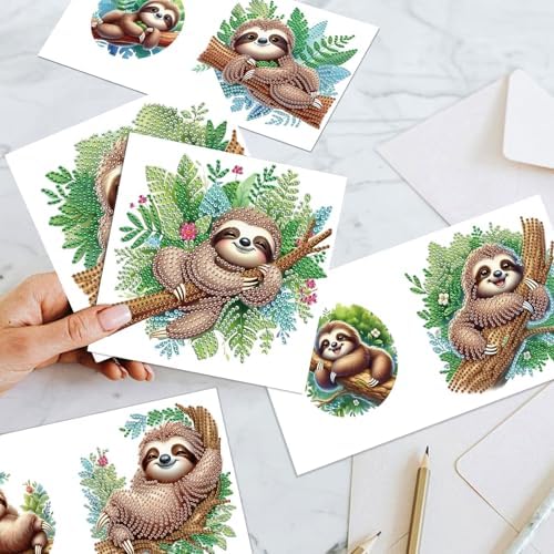 antor 6-Pack Sloth Diamond Art Greeting Cards – DIY 5D Diamond Painting Greeting Card Kits for Adults with Envelopes, Relaxing Rhinestone Card Kit Featuring Cute Hanging Sloths on Tree Branches - Image 7