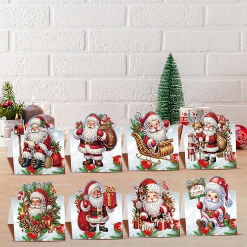 jinglinhh 8pcs Diamond Art Painting Christmas Santa Claus Greeting Cards with Envelopes, DIY Card Making Kits for Adults, Diamond Art Postcards Christmas Cards Craft Gifts - Image 6