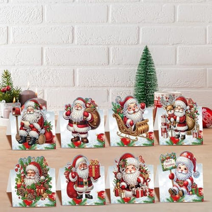 jinglinhh 8pcs Diamond Art Painting Christmas Santa Claus Greeting Cards with Envelopes, DIY Card Making Kits for Adults, Diamond Art Postcards Christmas Cards Craft Gifts - Image 6