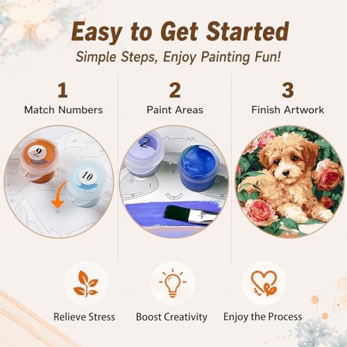 AUKELHJ Framed Paint by Numbers Kit for Adults, Dog, 10x10 inch - Image 6
