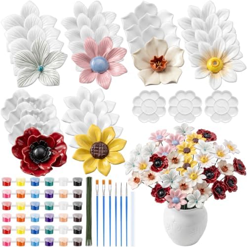 RattanView 24 Set 3D DlY Flower Ceramics to Paint Handicrafts Kits by RattanView
